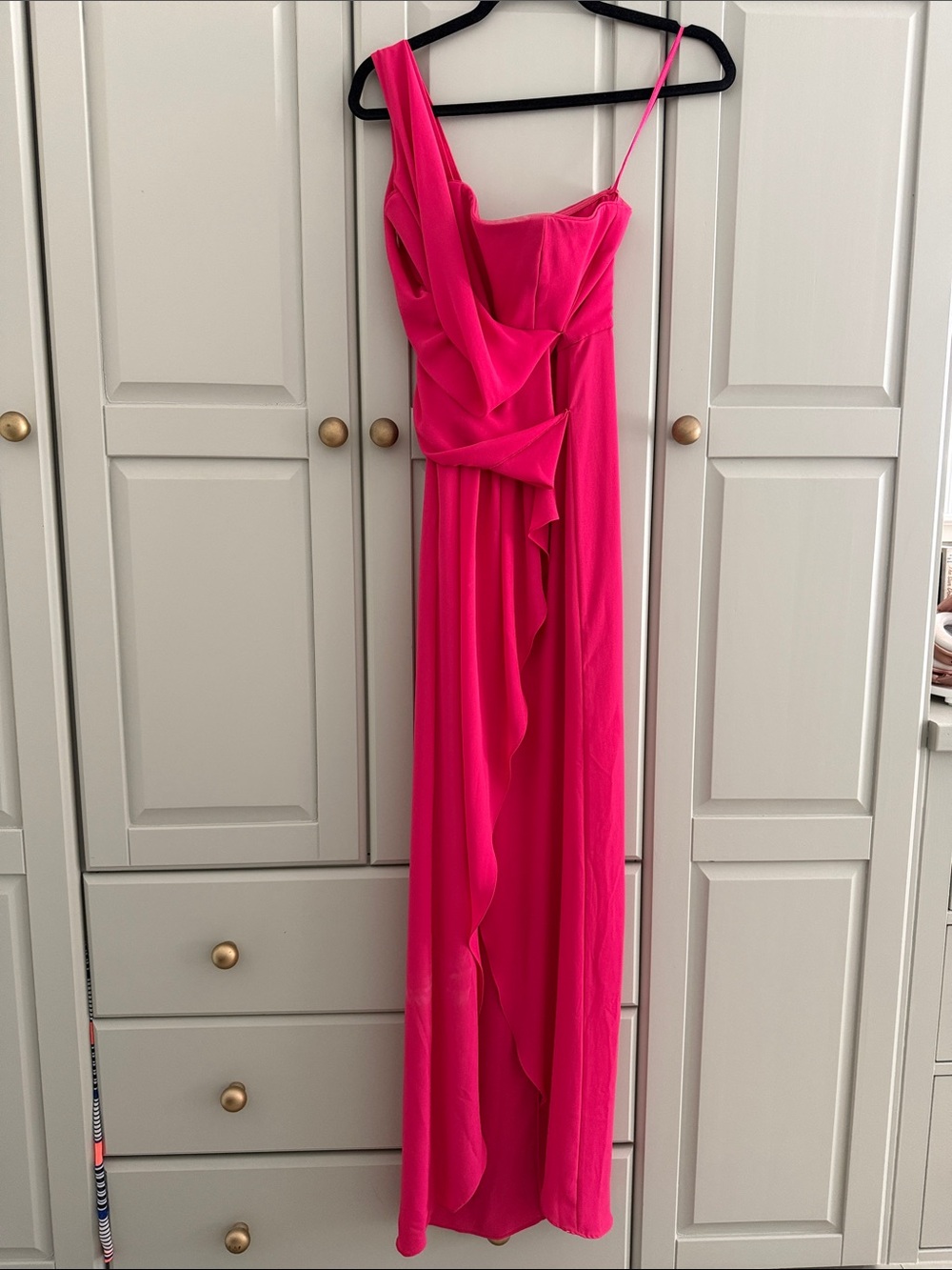 Hot Pink One-Shoulder Ruffle Maxi Dress BCBG - see description and photos!!!